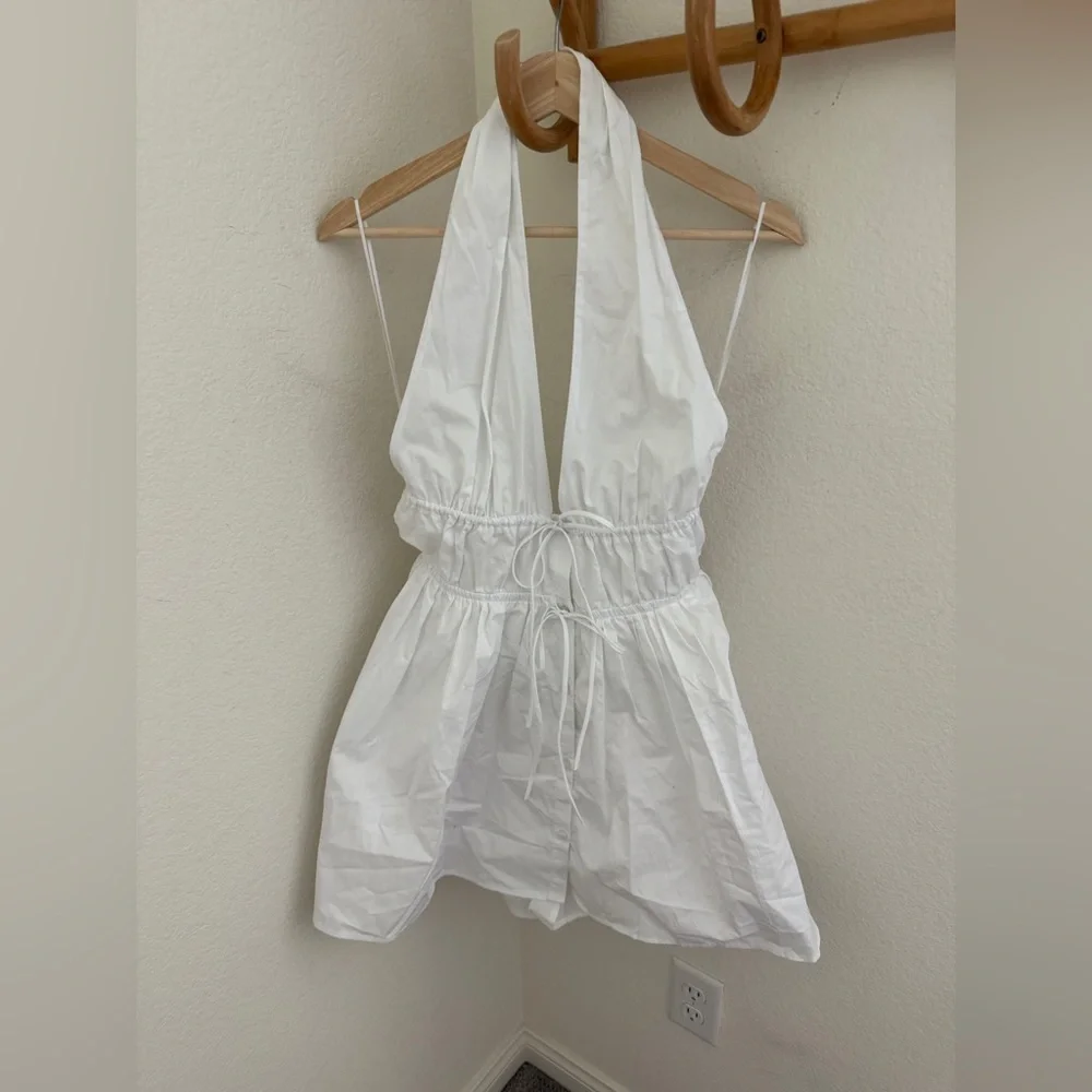 NWT ZARA WHITE halter mini jumpsuit dress open back sleeveless size M - Picture 4 of 10